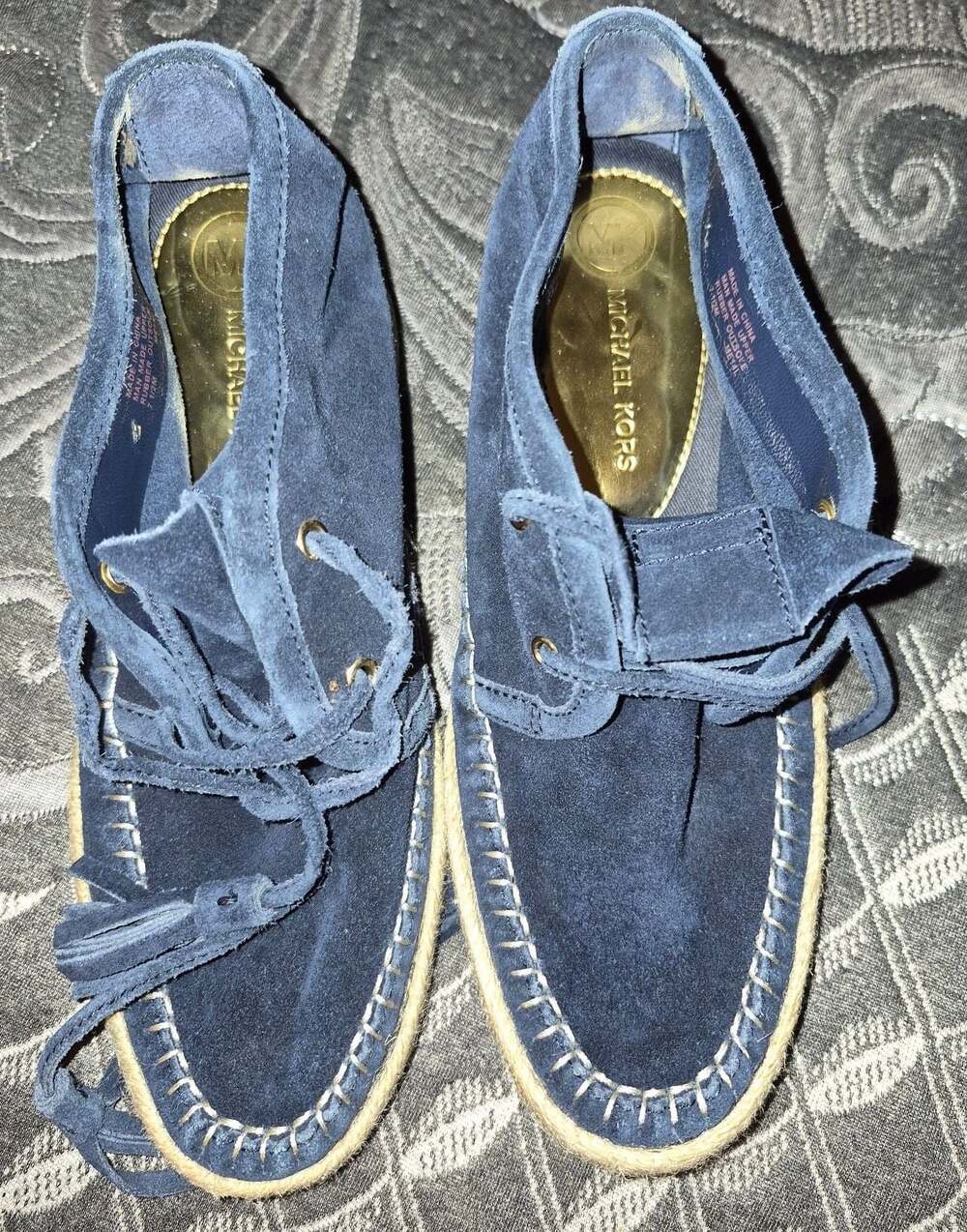 Michael Kors Kendrick Navy Blue Suede Espadrille Ankle Boots